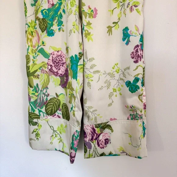 J CREW Collection Pull On Crop Pant in Ratti Leafy Floral Satin Flowy Size 0 - Picture 4 of 13